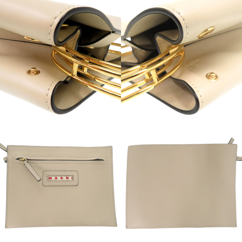 Marni Handbag Scmp001801 Leather Beige 2Way Shoulder Bag Panniers Women