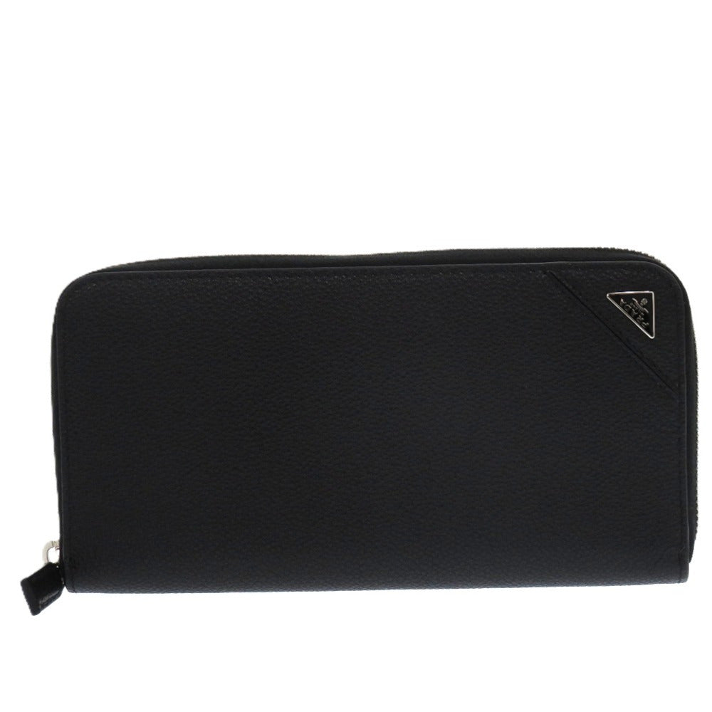 Prada Long Wallet Purse 2Ml317 Leather Black Soft Calf Triangle