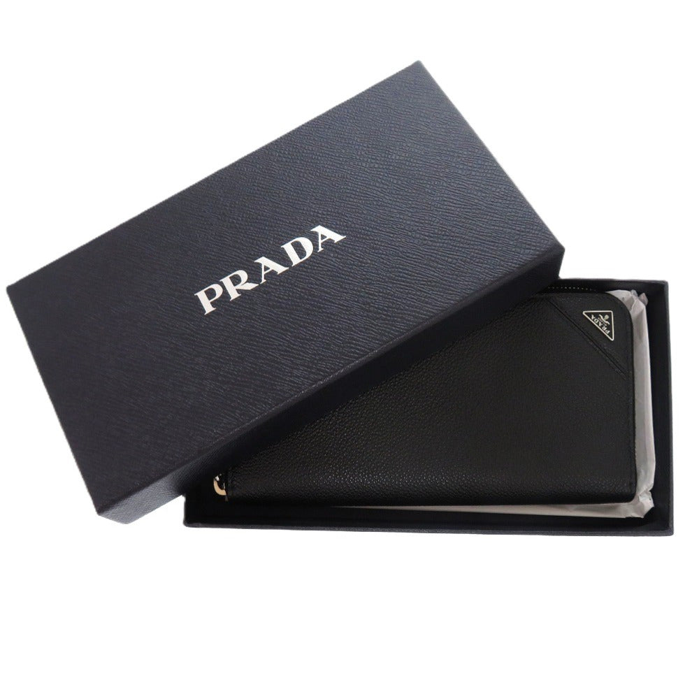 Prada Long Wallet Purse 2Ml317 Leather Black Soft Calf Triangle