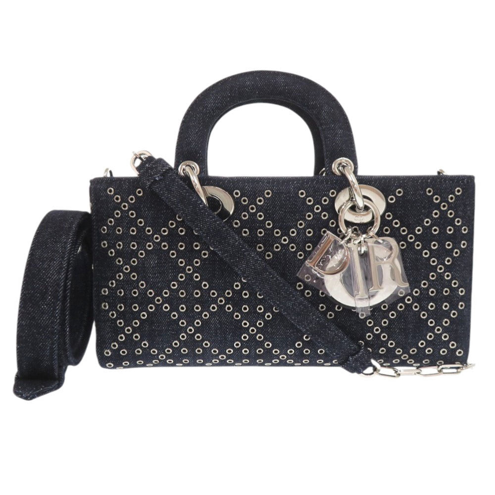 Christian Dior Handbag Denim Blue Lady D-Joy Cannage Medium