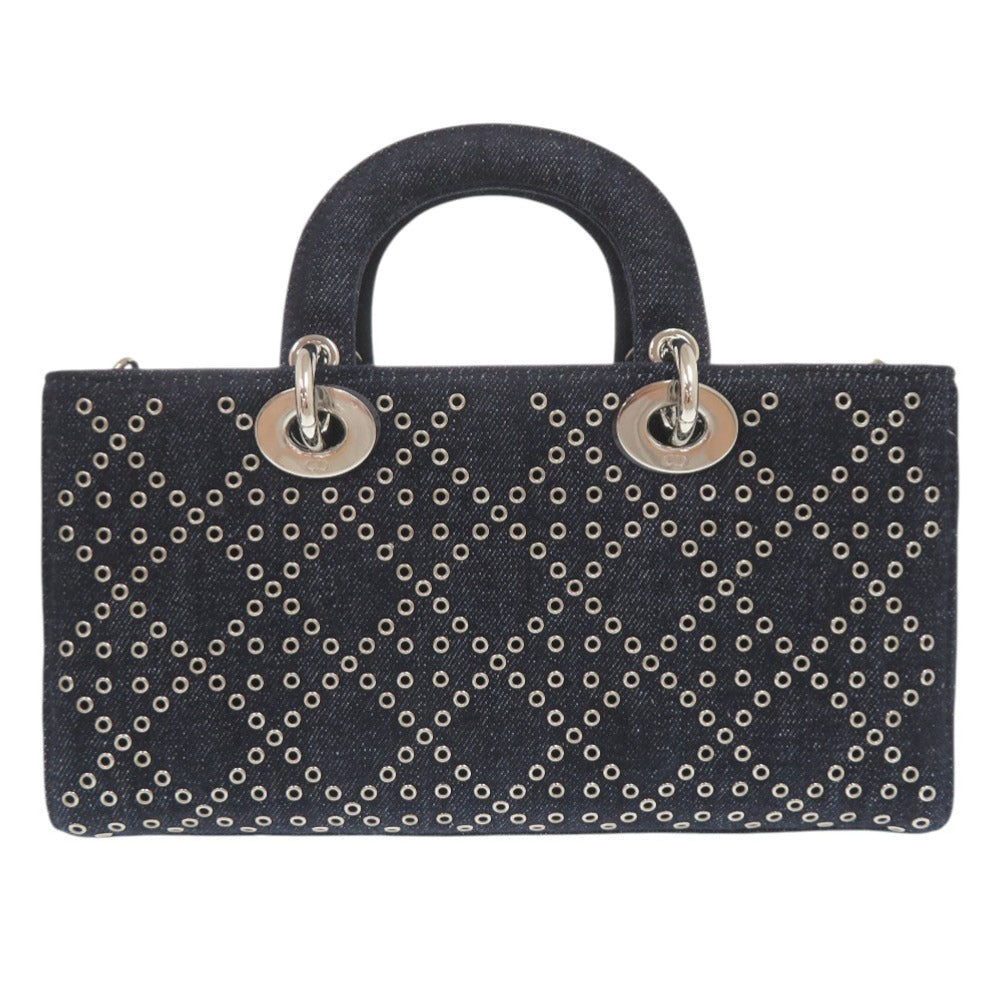 Christian Dior Handbag Denim Blue Lady D-Joy Cannage Medium