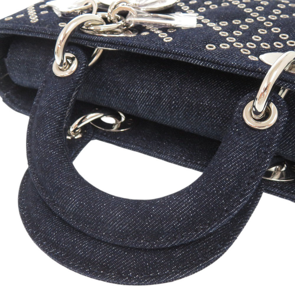 Christian Dior Handbag Denim Blue Lady D-Joy Cannage Medium