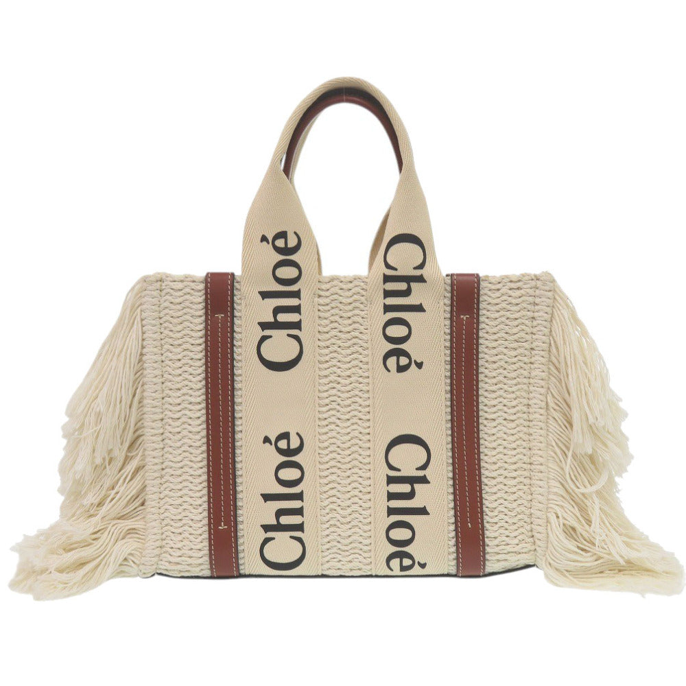 Chloe Handbag Chc22Ss397 Leather Beige Woody Medium Tote Bag