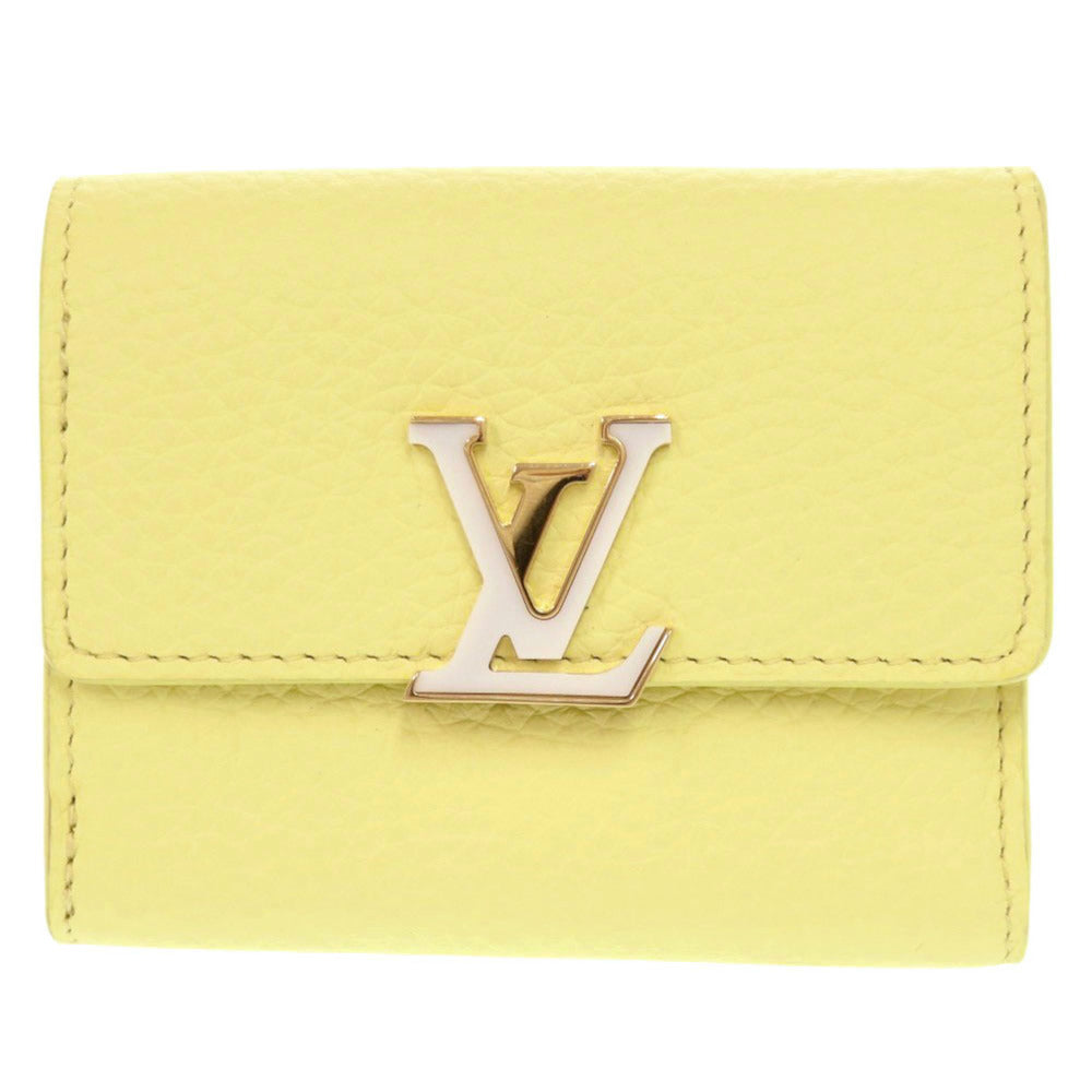 Louis Vuitton Tri-Fold Wallet M83610 Taurillon Clemence Leather Yellow Portefeuille Capsine Xs Women