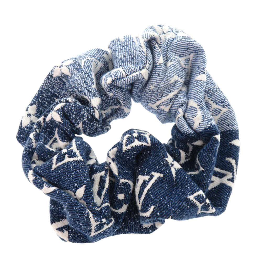 Louis Vuitton Hair Accessory M77439 Cotton Blue Monogram Scrunchie Denim