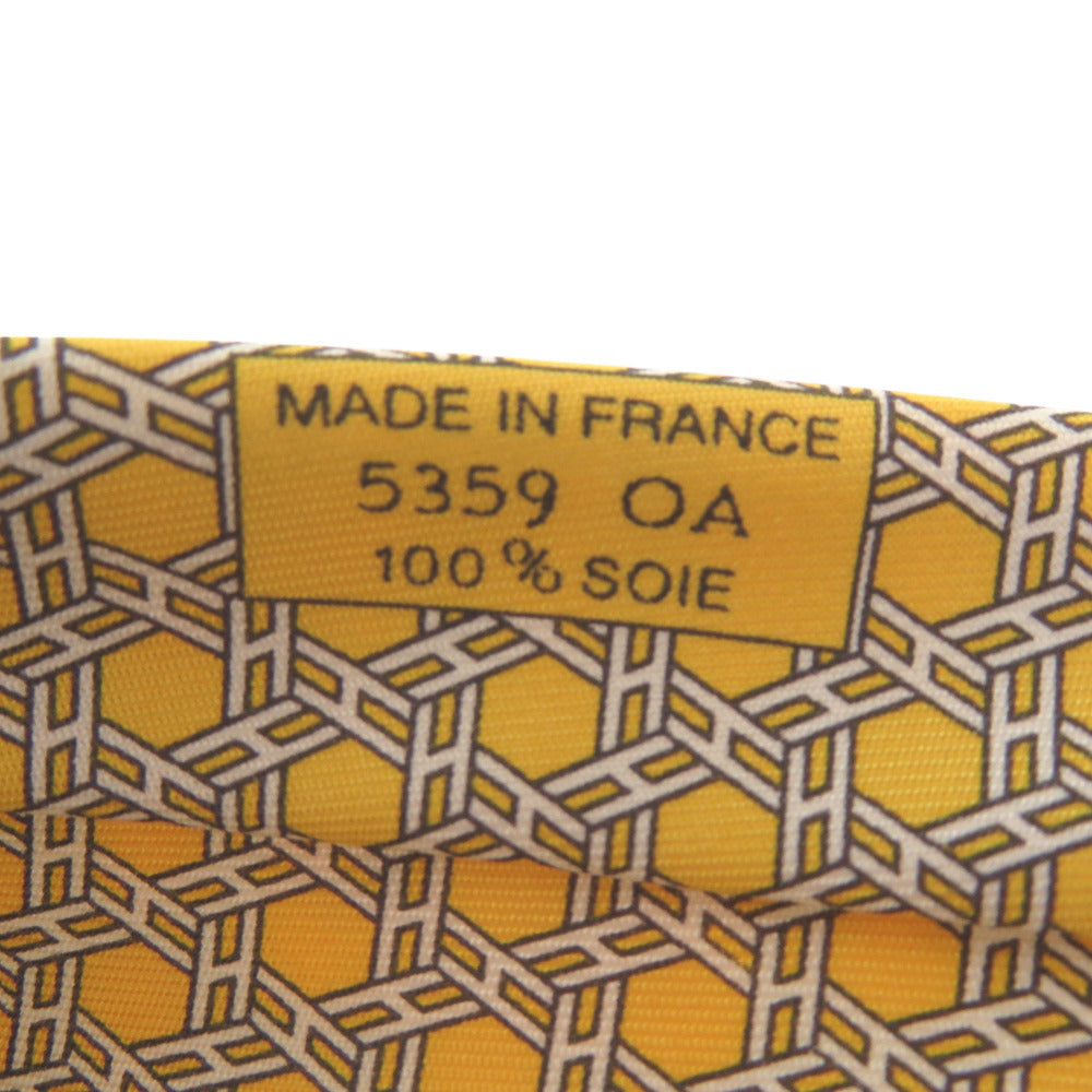 Hermes Tie Silk Yellow All-Over H Logo Chene Dunkle Mens