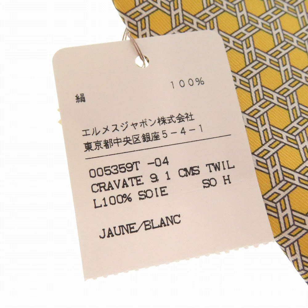 Hermes Tie Silk Yellow All-Over H Logo Chene Dunkle Mens