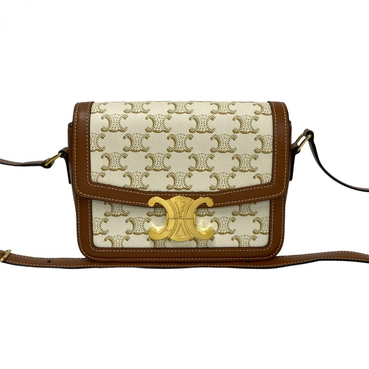 Celine Shoulder Bag Leather, Pvc White Logo Metal Teen Triomphe Women