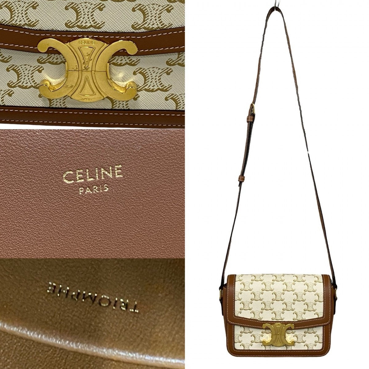Celine Shoulder Bag Leather, Pvc White Logo Metal Teen Triomphe Women