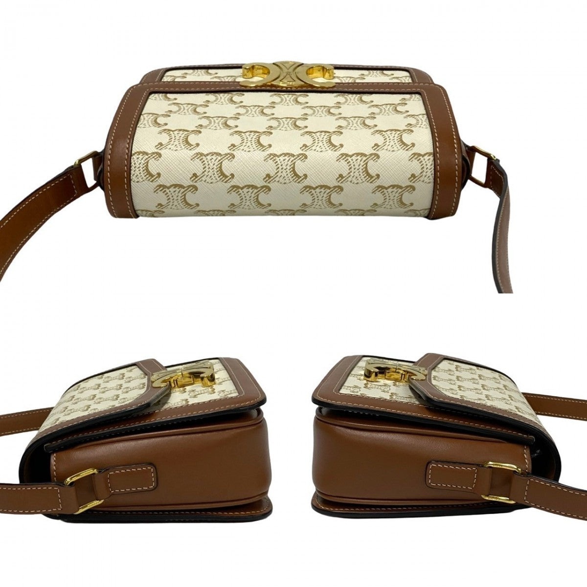 Celine Shoulder Bag Leather, Pvc White Logo Metal Teen Triomphe Women