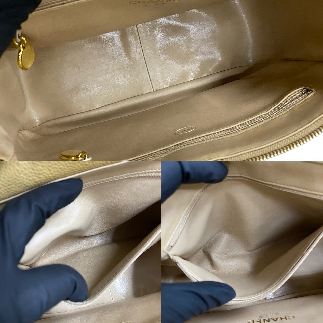 Chanel Shoulder Bag Matt Caviar Skin Beige Coco Mark Vstitch Women