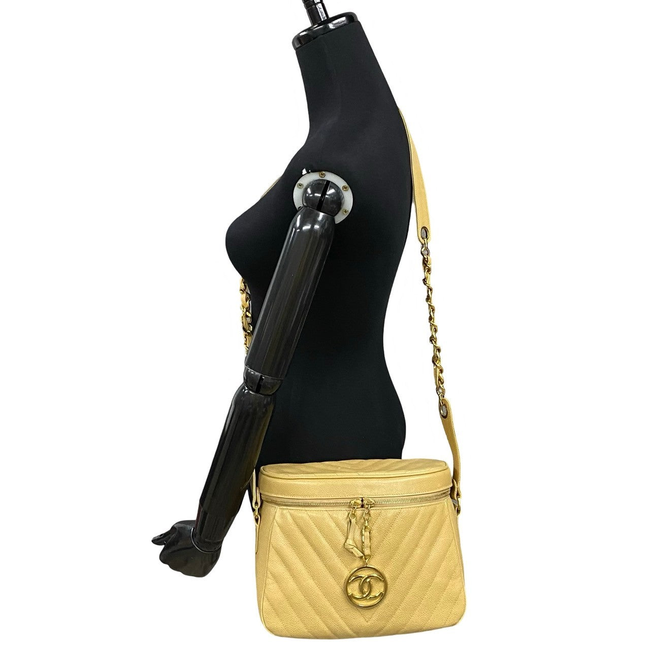 Chanel Shoulder Bag Matt Caviar Skin Beige Coco Mark Vstitch Women