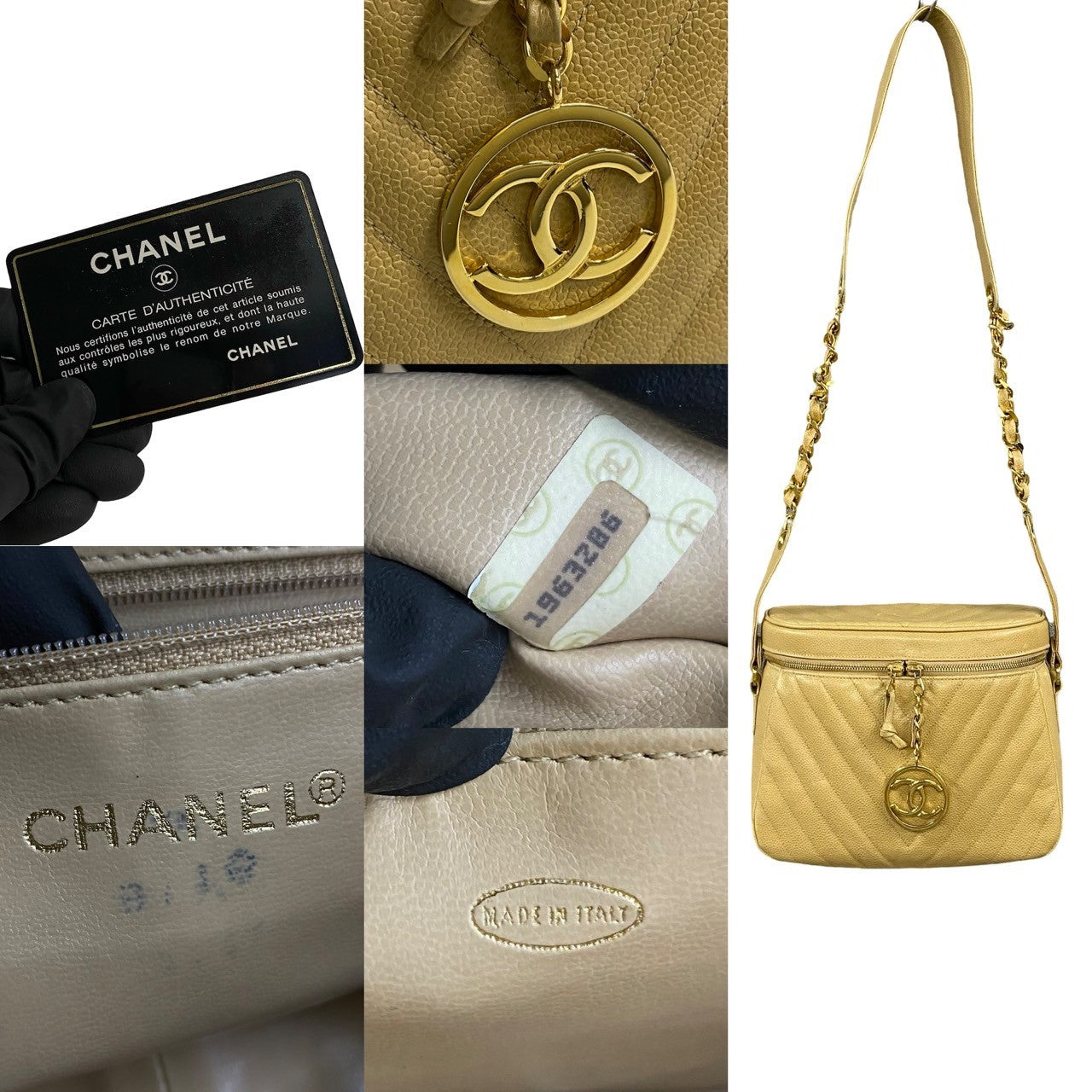 Chanel Shoulder Bag Matt Caviar Skin Beige Coco Mark Vstitch Women