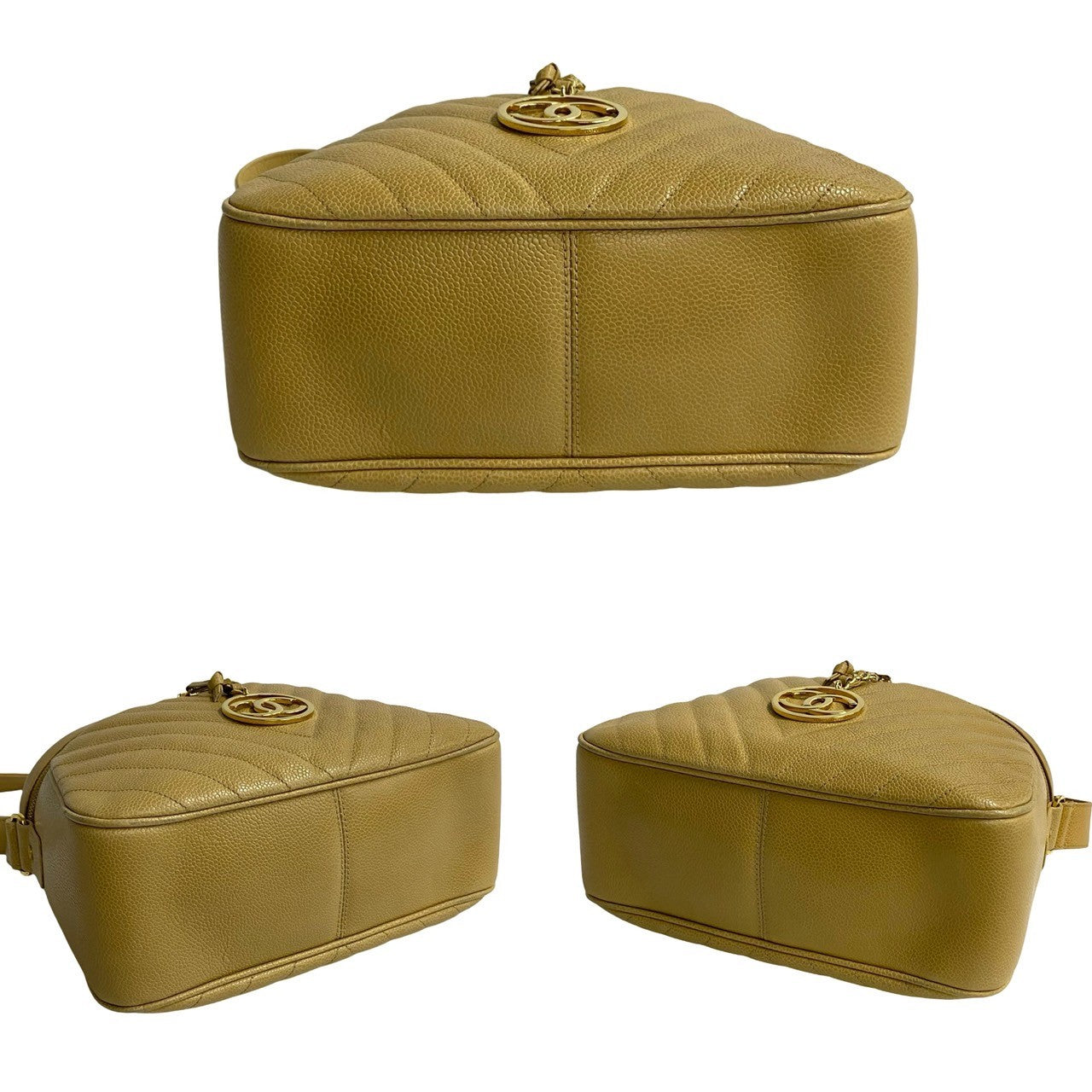 Chanel Shoulder Bag Matt Caviar Skin Beige Coco Mark Vstitch Women