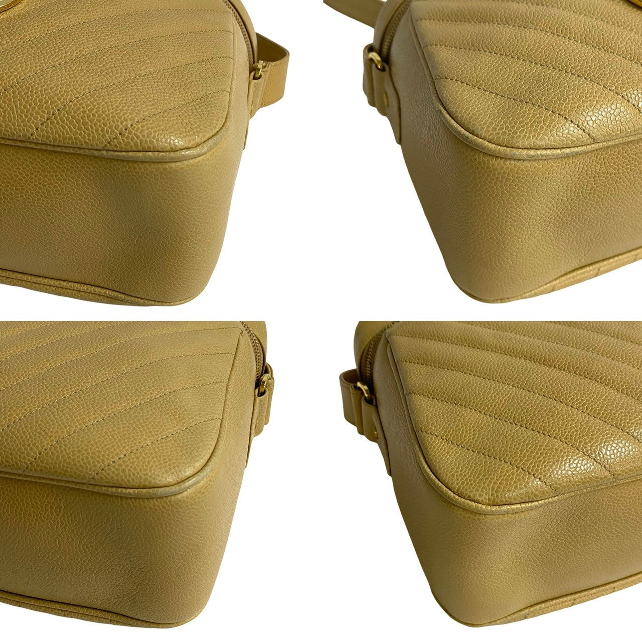 Chanel Shoulder Bag Matt Caviar Skin Beige Coco Mark Vstitch Women