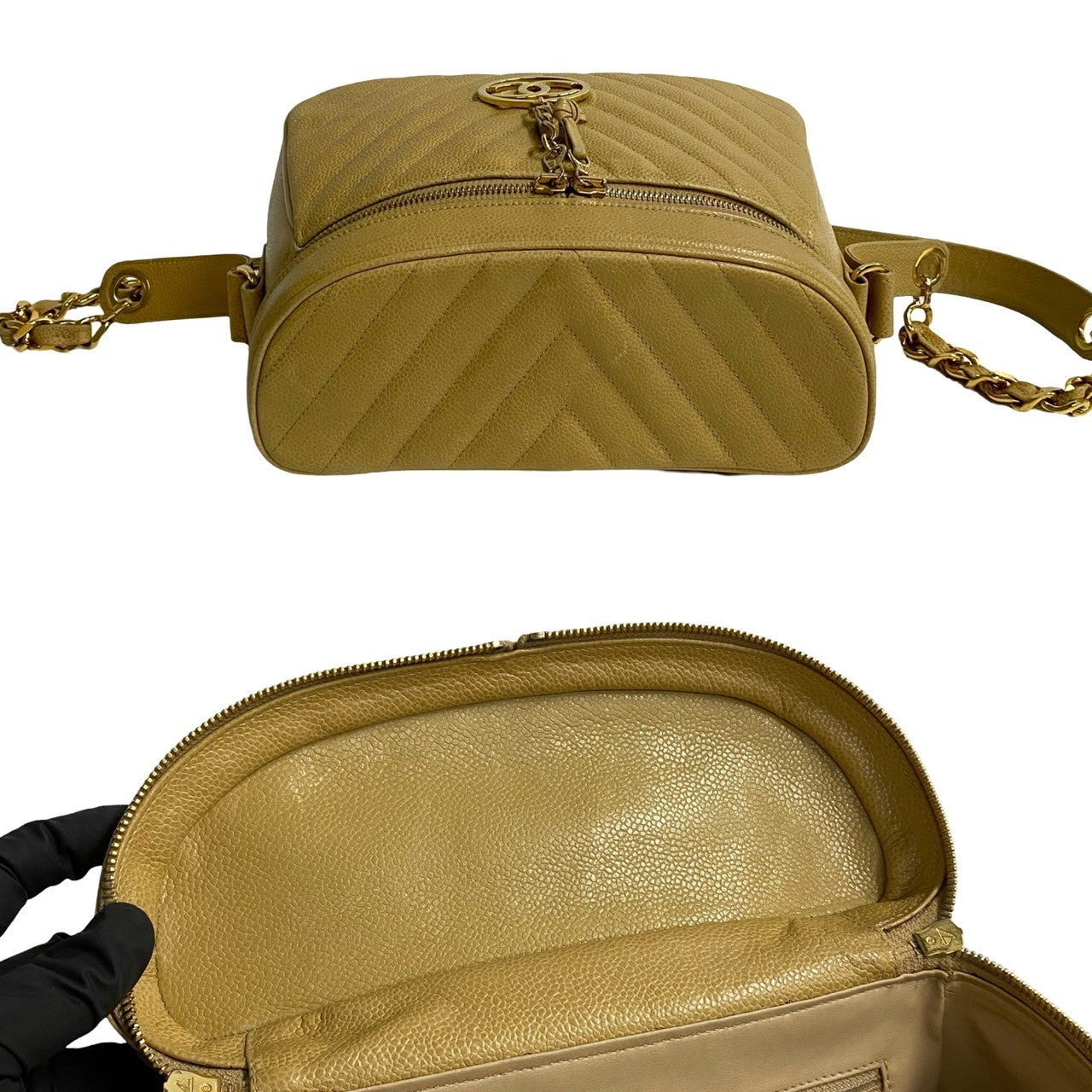 Chanel Shoulder Bag Matt Caviar Skin Beige Coco Mark Vstitch Women