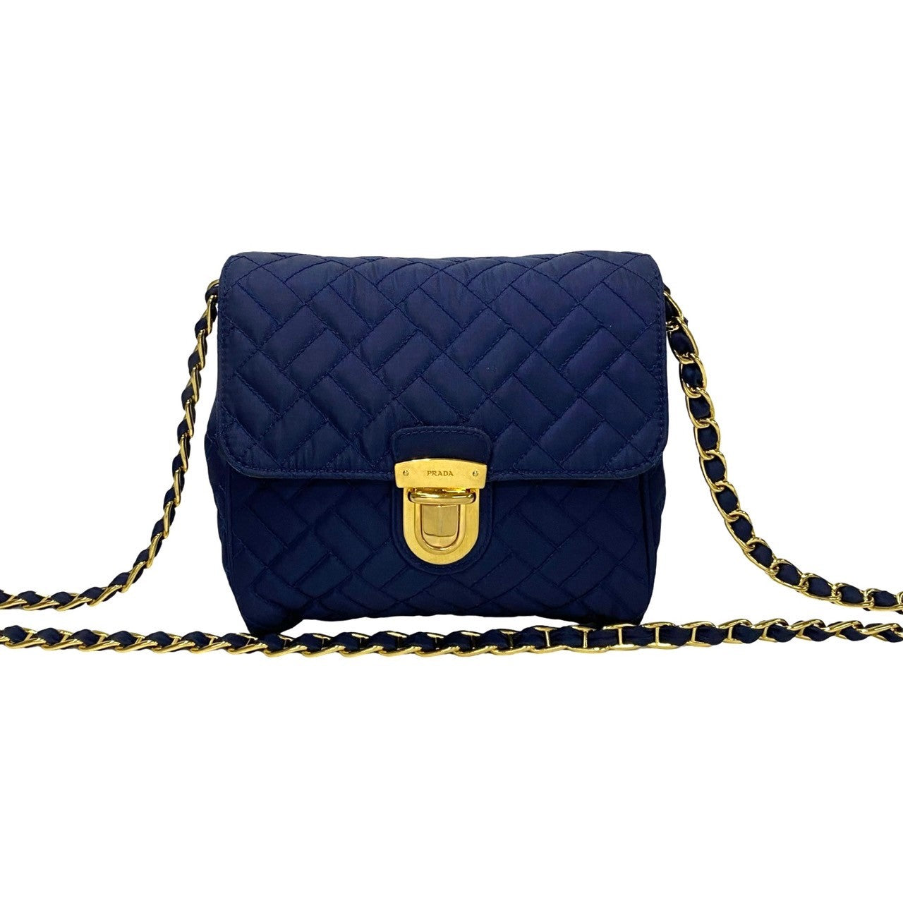 Prada Shoulder Bag Nylon Navy Prada Logo Metal Women