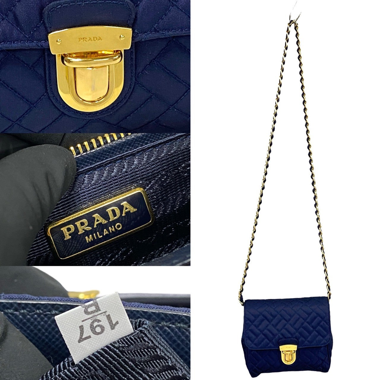 Prada Shoulder Bag Nylon Navy Prada Logo Metal Women