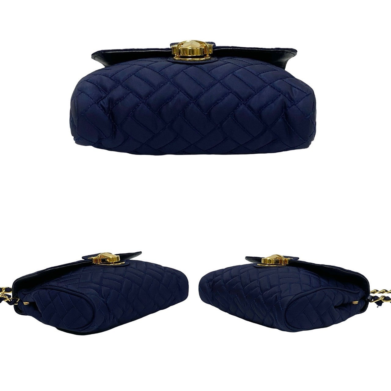 Prada Shoulder Bag Nylon Navy Prada Logo Metal Women