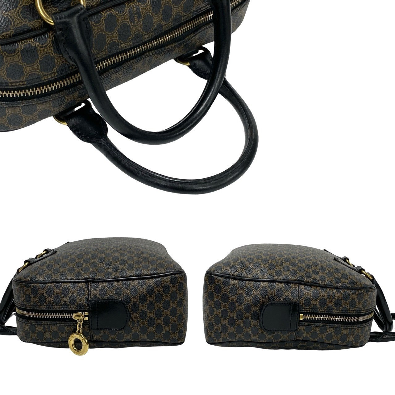 Celine Handbag Leather, Pvc Black Macadam Blason Triomphe Pattern Women