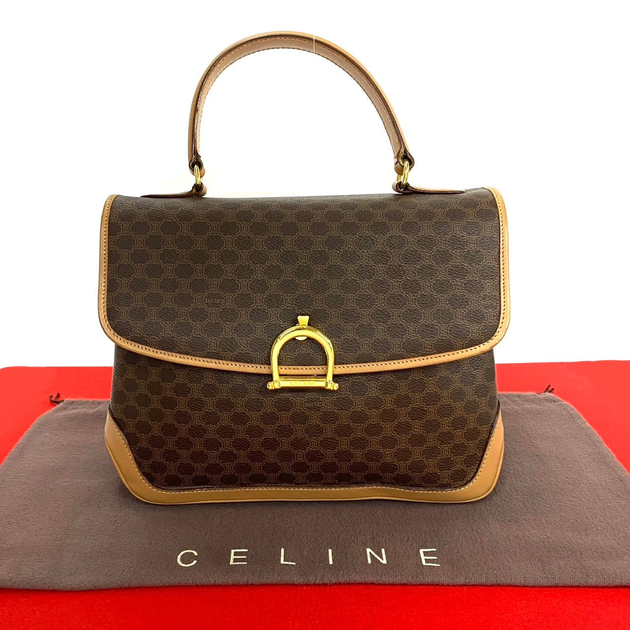 Celine Handbag Leather, Pvc Brown Macadam Brazon Women