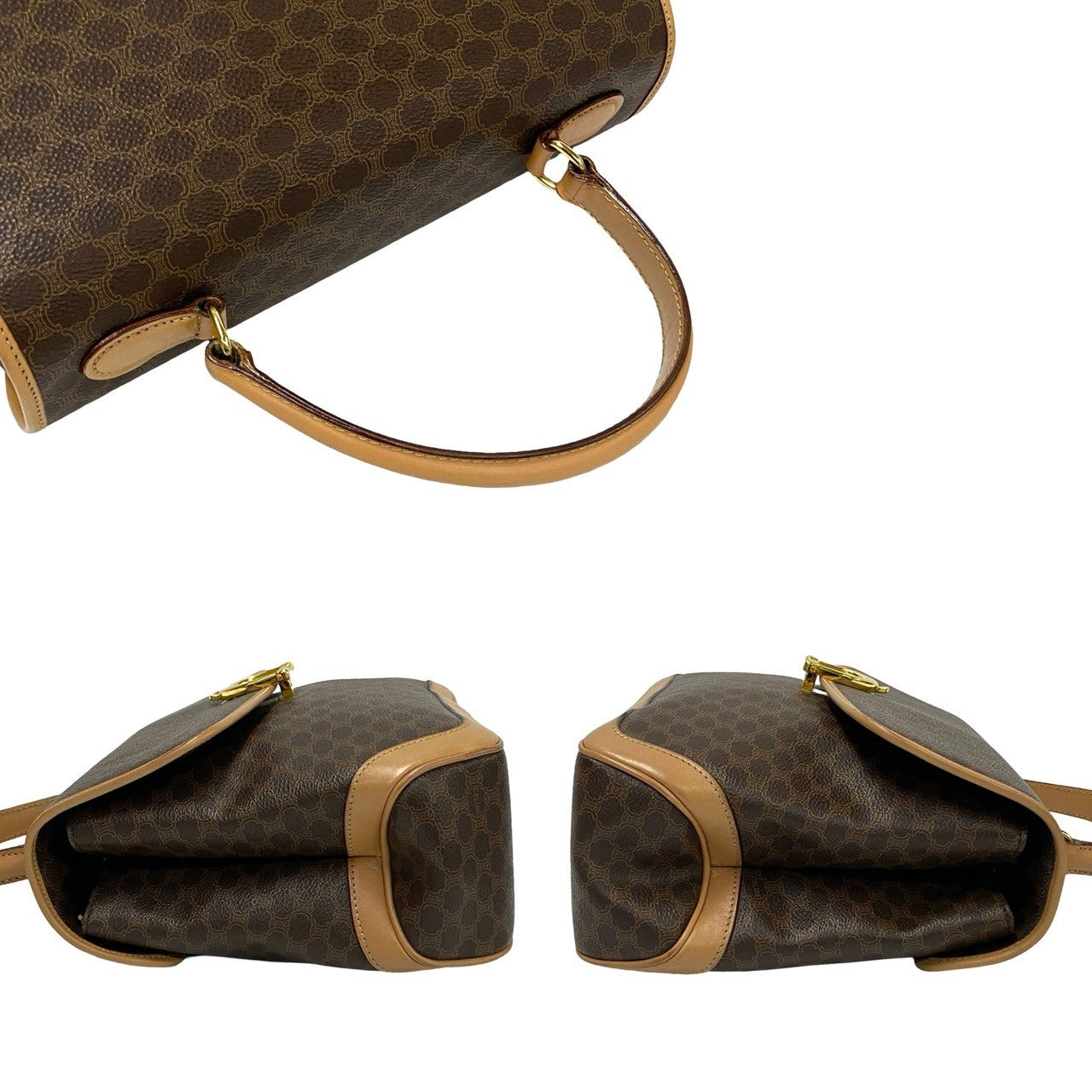 Celine Handbag Leather, Pvc Brown Macadam Brazon Women