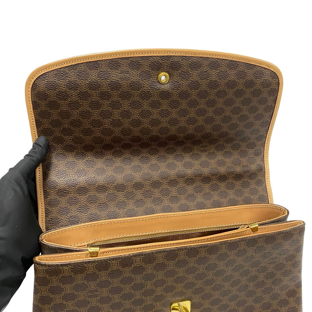 Celine Handbag Leather, Pvc Brown Macadam Brazon Women