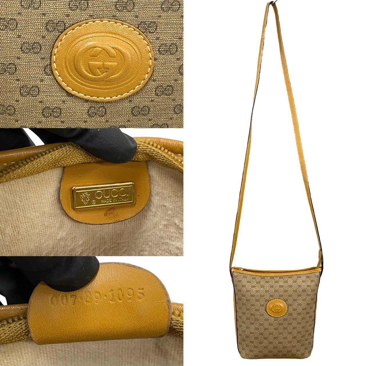 Gucci Shoulder Bag Leather, Pvc Brown Micro Gg Logo Women
