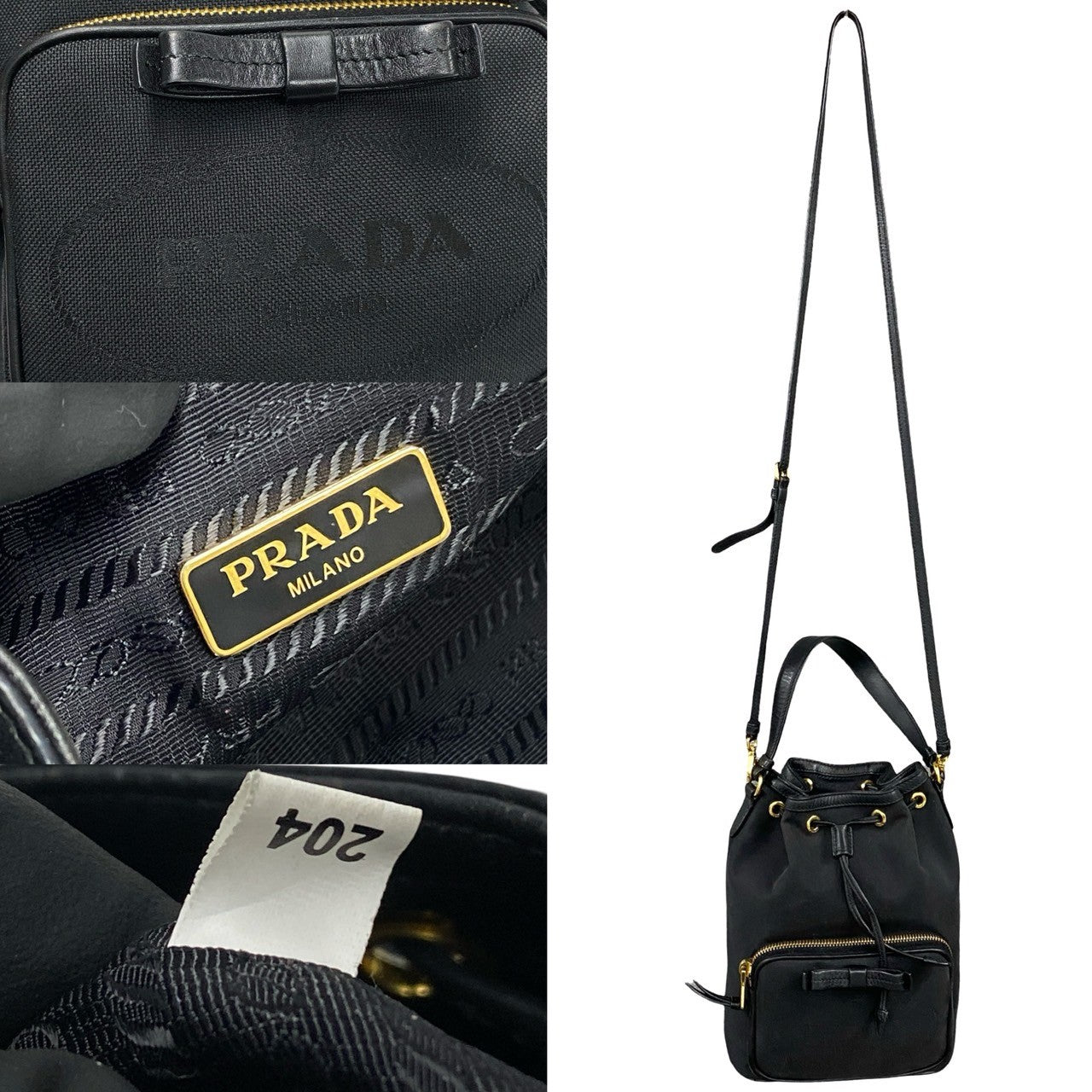 Prada Shoulder Bag Leather, Canvas Black Logo Duet Women