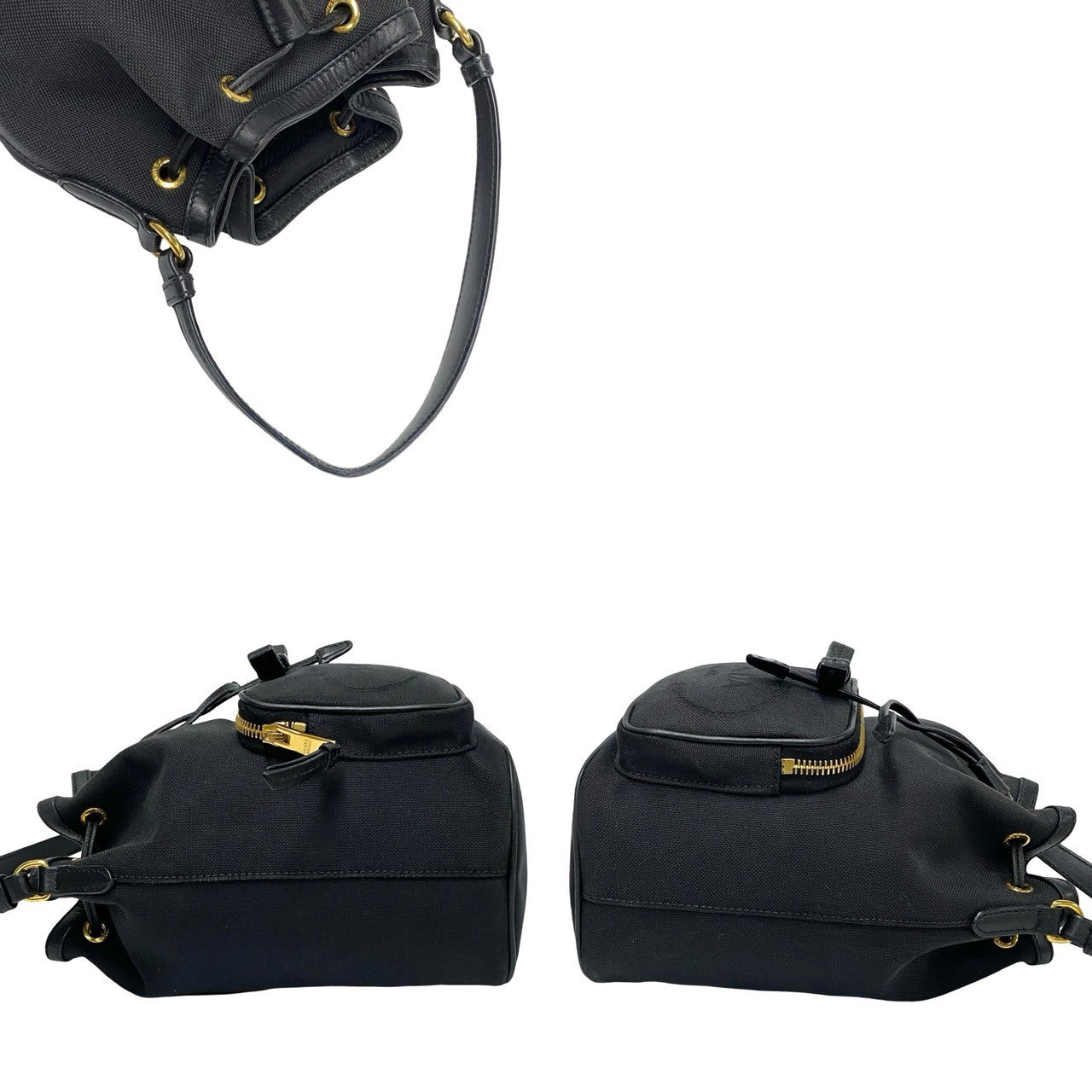 Prada Shoulder Bag Leather, Canvas Black Logo Duet Women