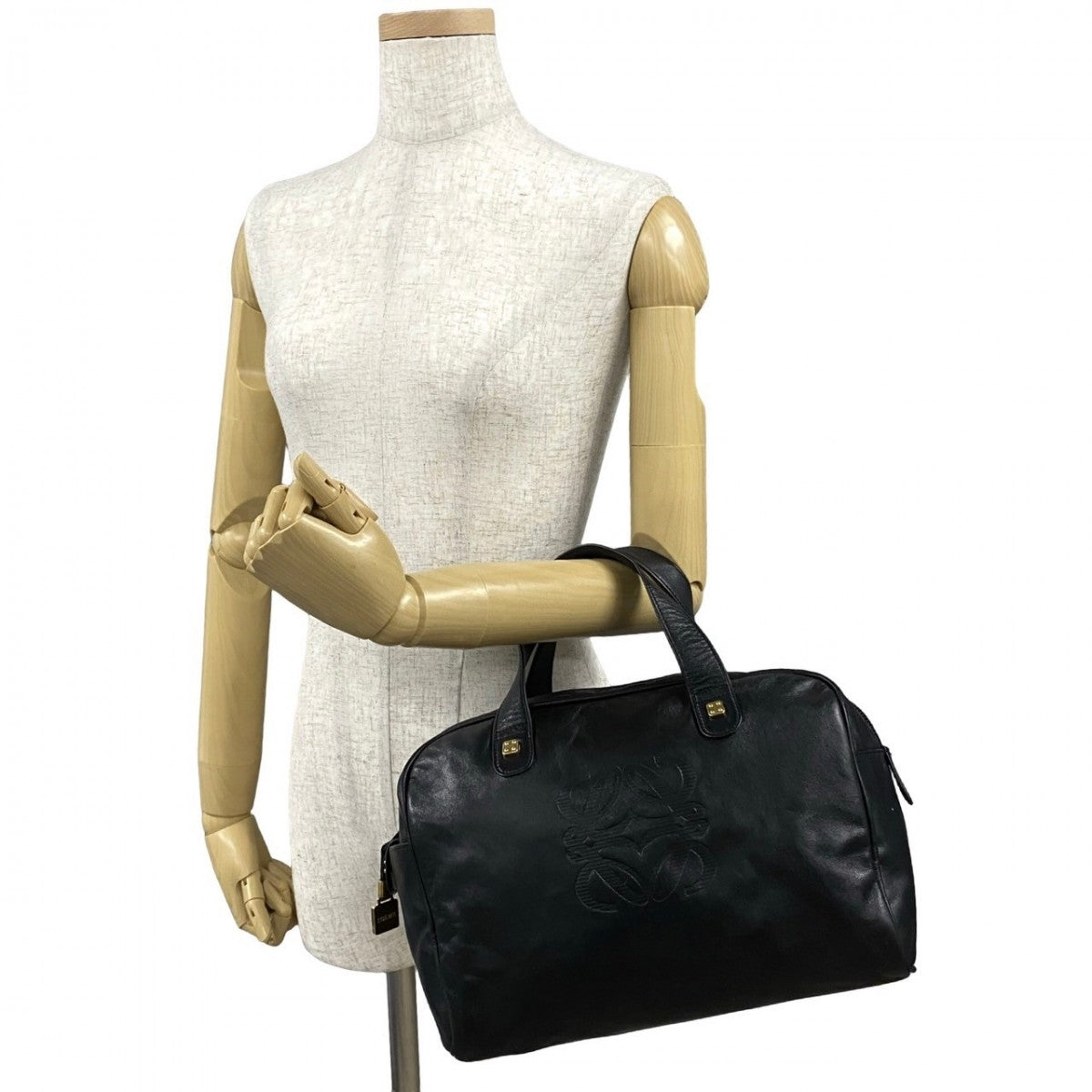 Loewe Handbag Leather Black Anagram Logo Women