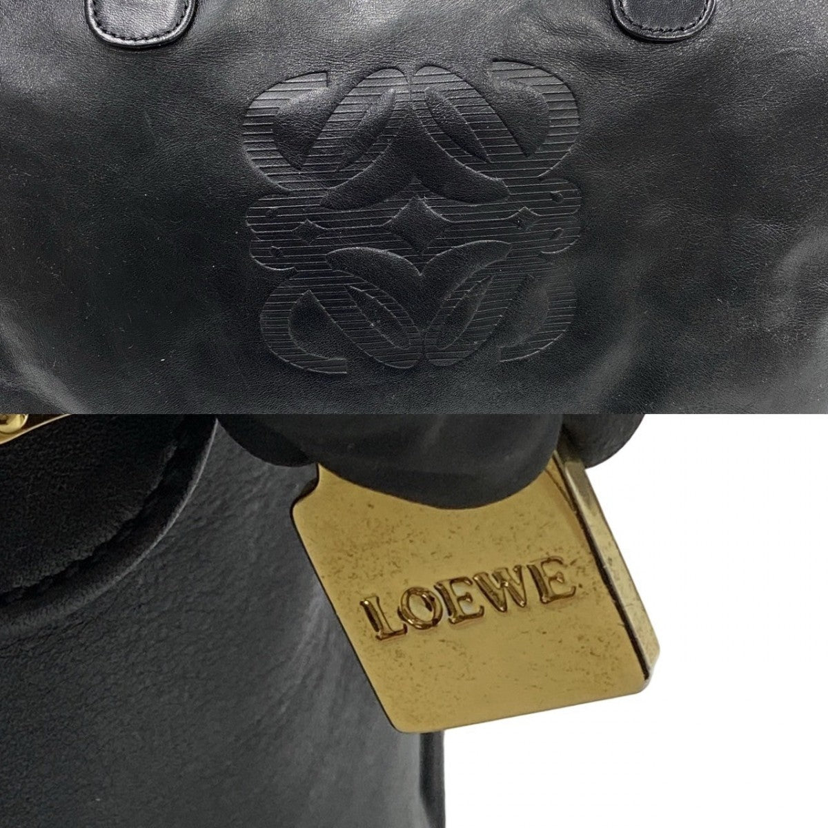 Loewe Handbag Leather Black Anagram Logo Women