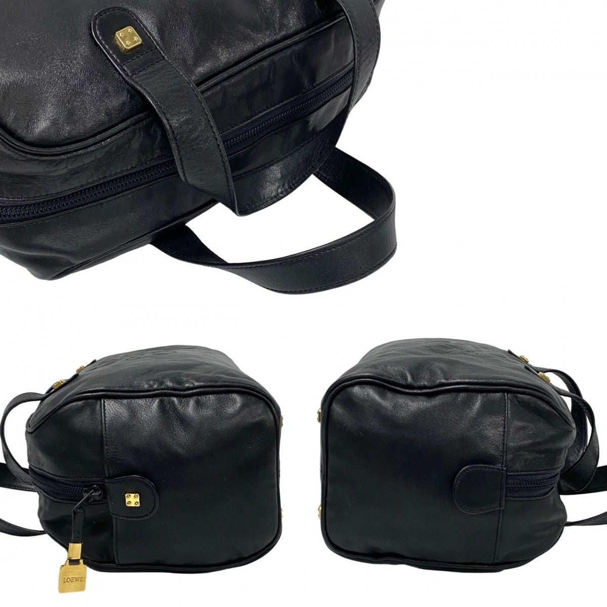 Loewe Handbag Leather Black Anagram Logo Women