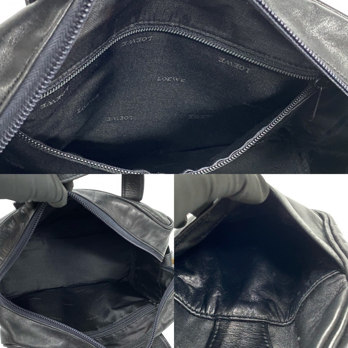 Loewe Handbag Leather Black Anagram Logo Women