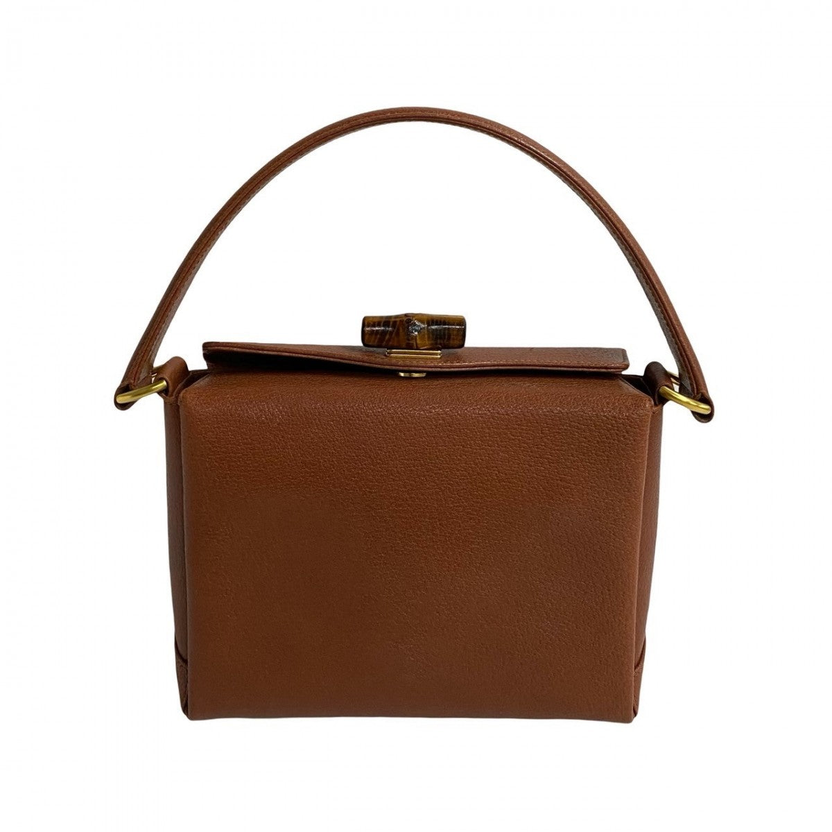 Gucci Handbag Leather Brown Turn Lock Bamboo Women