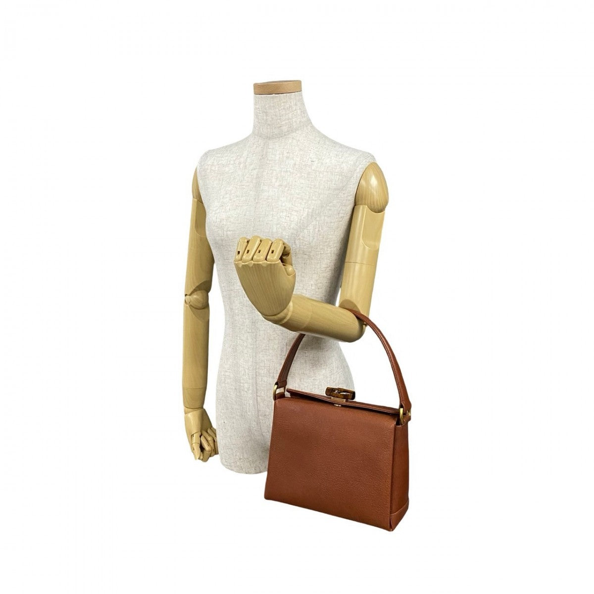 Gucci Handbag Leather Brown Turn Lock Bamboo Women