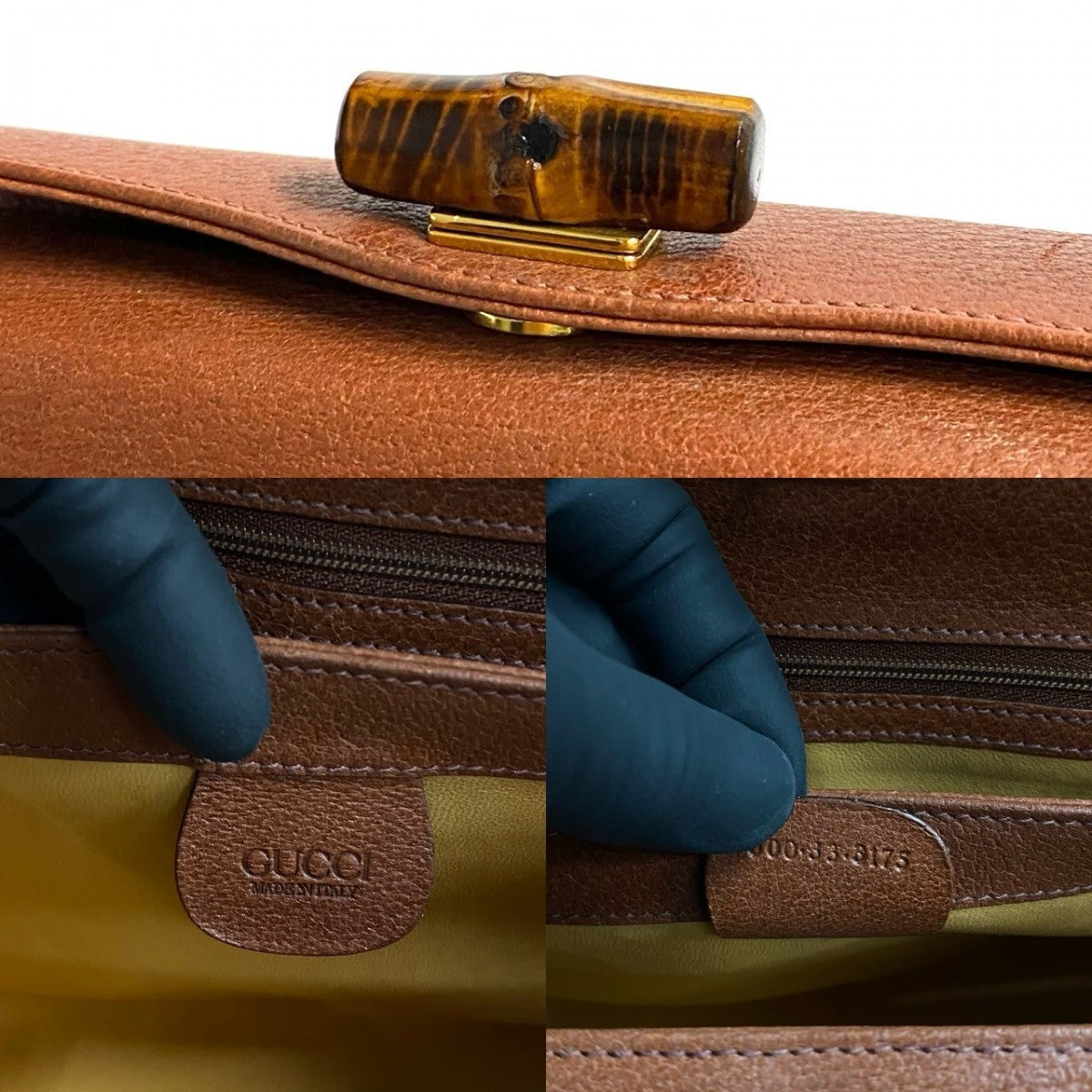 Gucci Handbag Leather Brown Turn Lock Bamboo Women