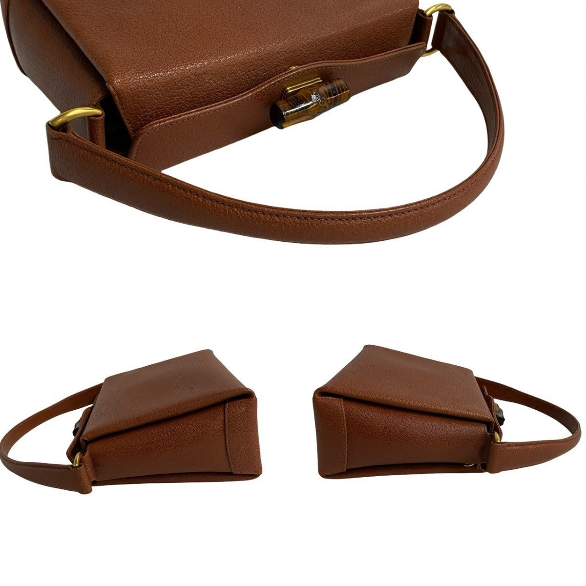 Gucci Handbag Leather Brown Turn Lock Bamboo Women