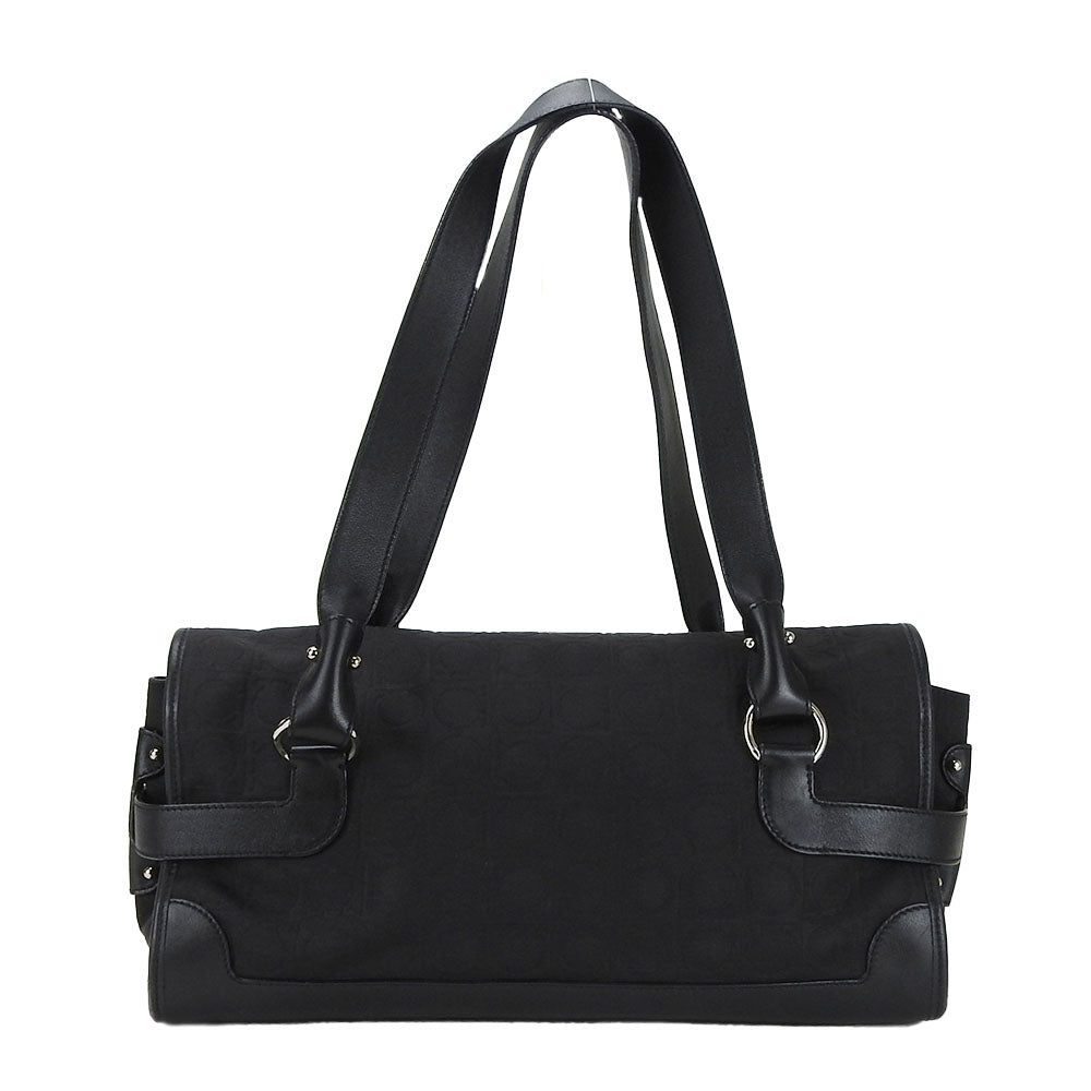 Salvatore Ferragamo Handbag Ex-21 4913 Canvas, Leather Black Gancini Women