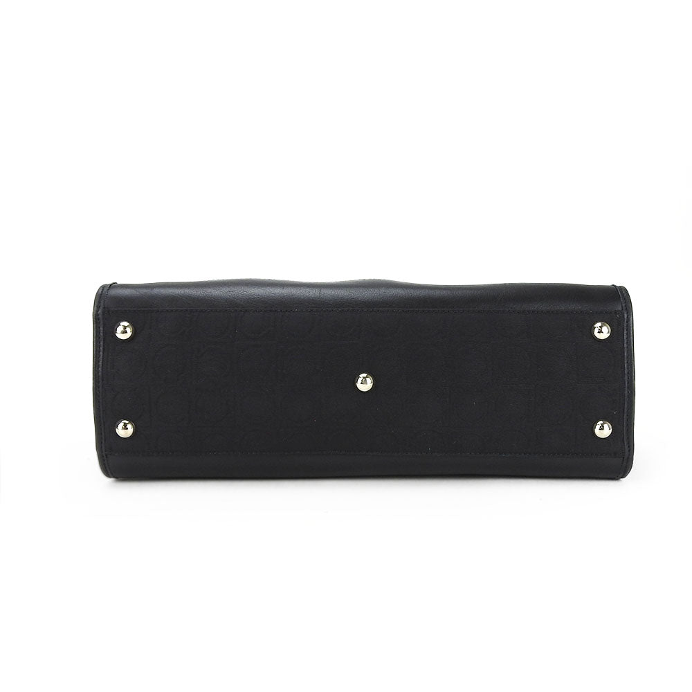 Salvatore Ferragamo Handbag Ex-21 4913 Canvas, Leather Black Gancini Women