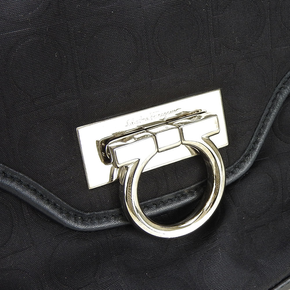 Salvatore Ferragamo Handbag Ex-21 4913 Canvas, Leather Black Gancini Women