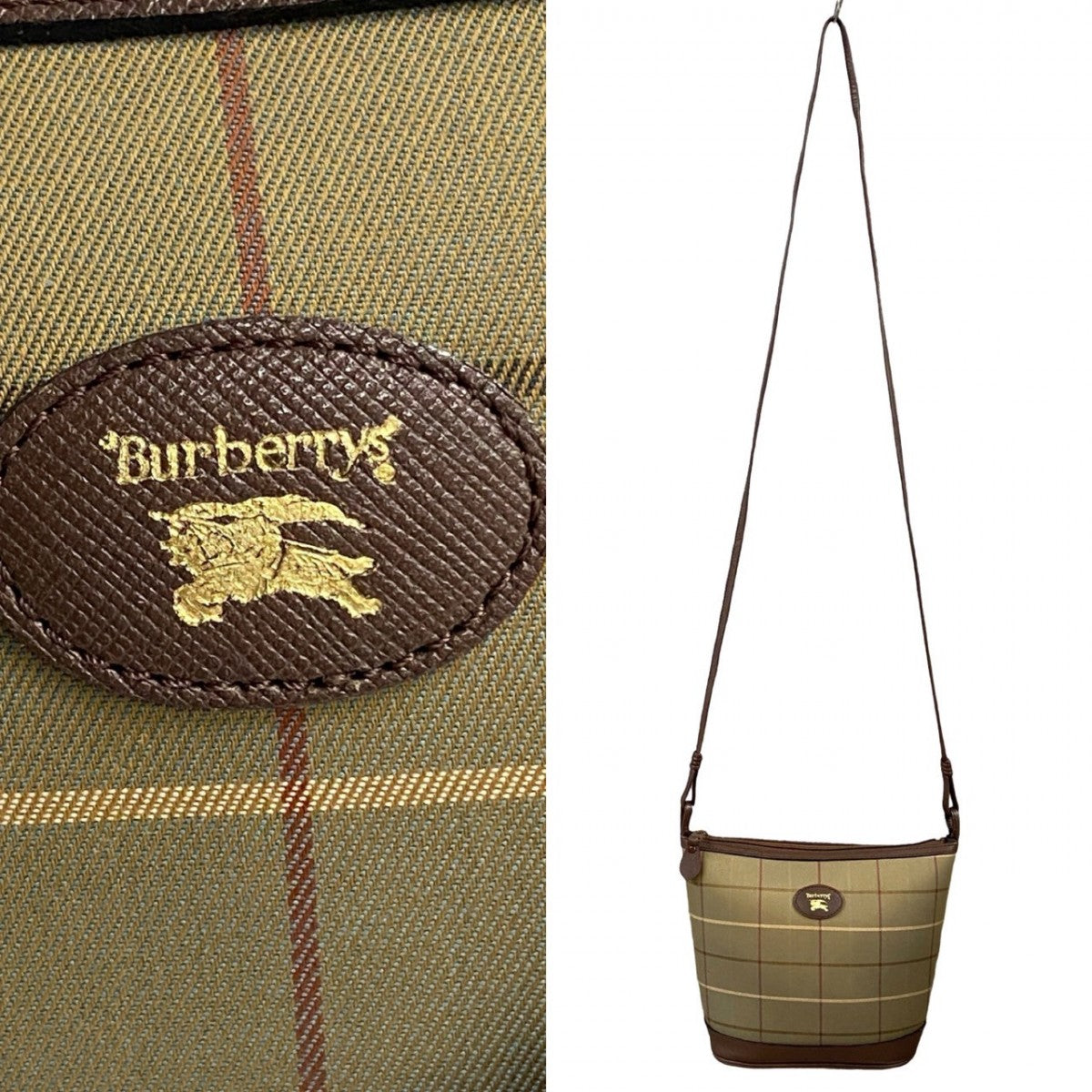 Burberry Shoulder Bag Leather, Canvas Khaki Shadow Horse Logo Nova Check Women