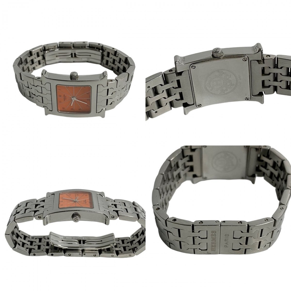 Hermes Watches Quartz Hh1.210 Stainless Steel Silver Quartz H Watch Orange Dial Women