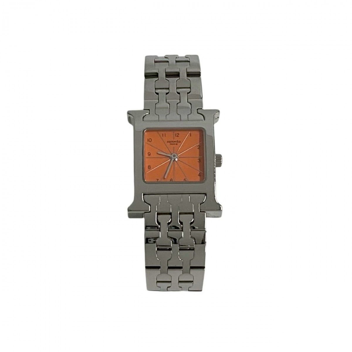 Hermes Watches Quartz Hh1.210 Stainless Steel Silver Quartz H Watch Orange Dial Women