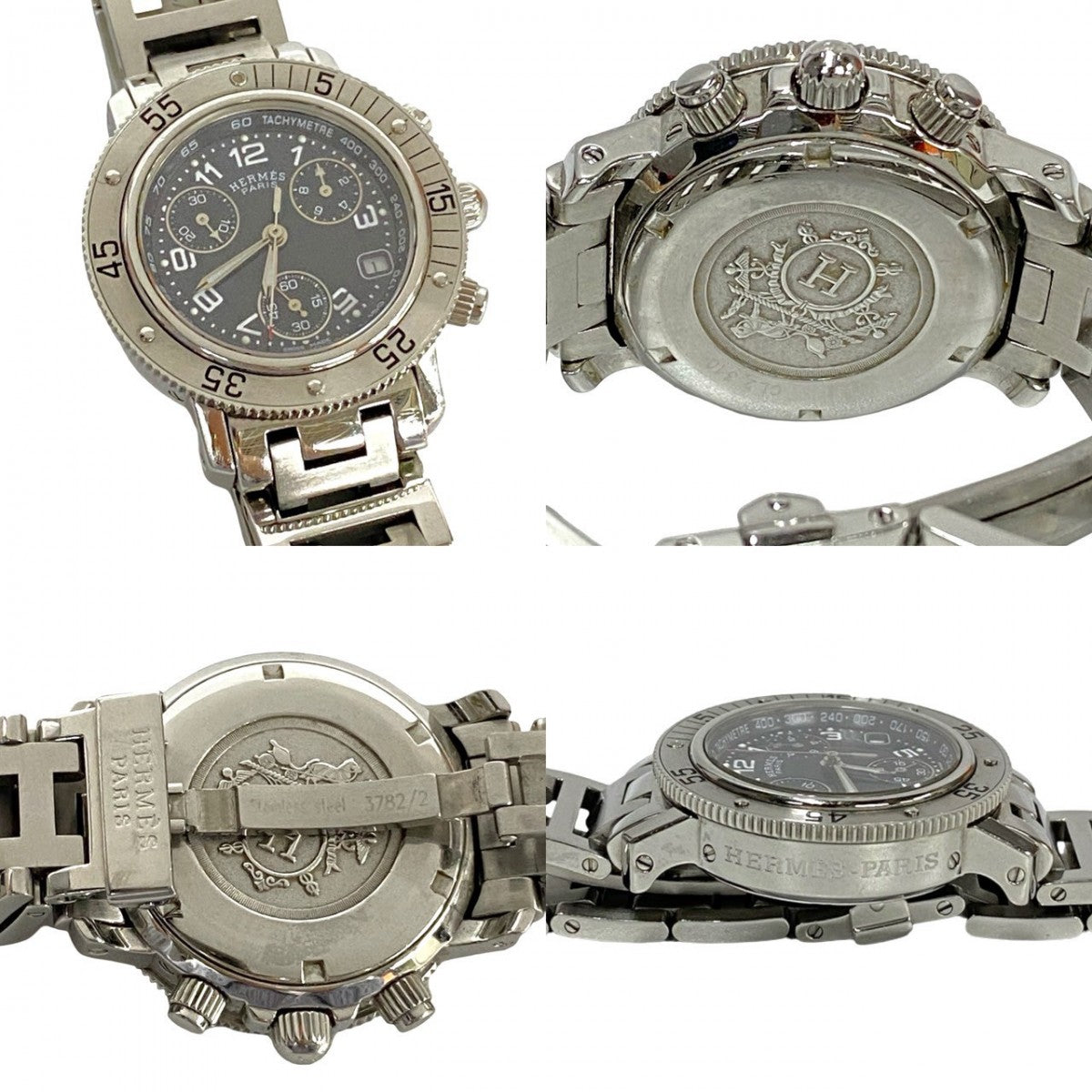 Hermes Watches Stainless Steel Silver Quartz Clipper Date Women