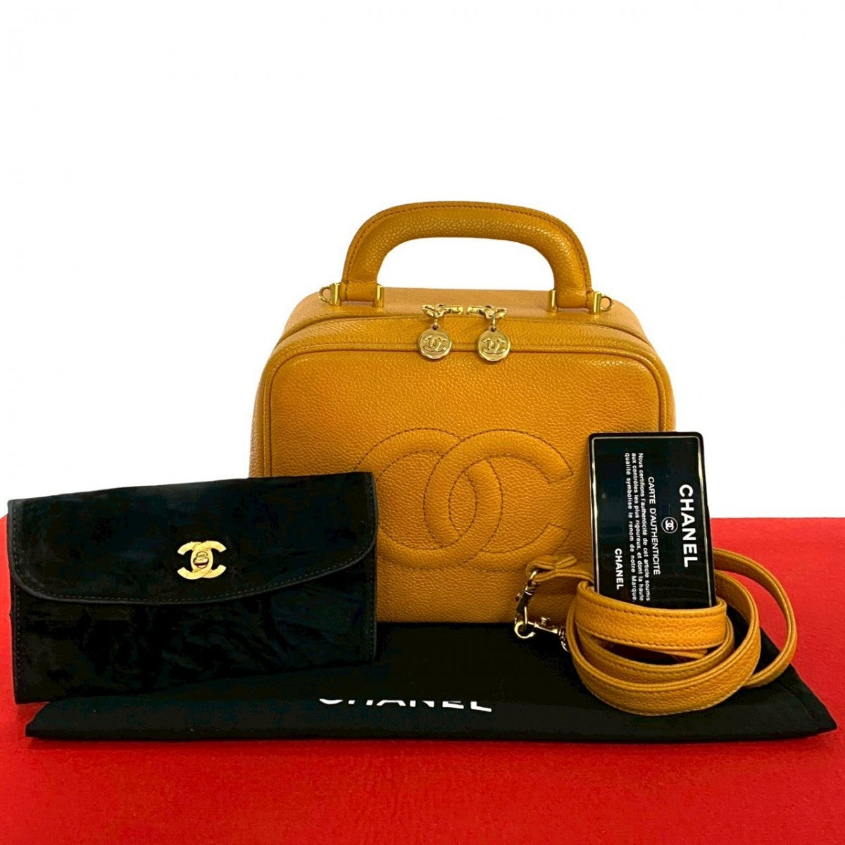 Chanel Shoulder Bag Matt Caviar Skin Yellow Coco Mark Women