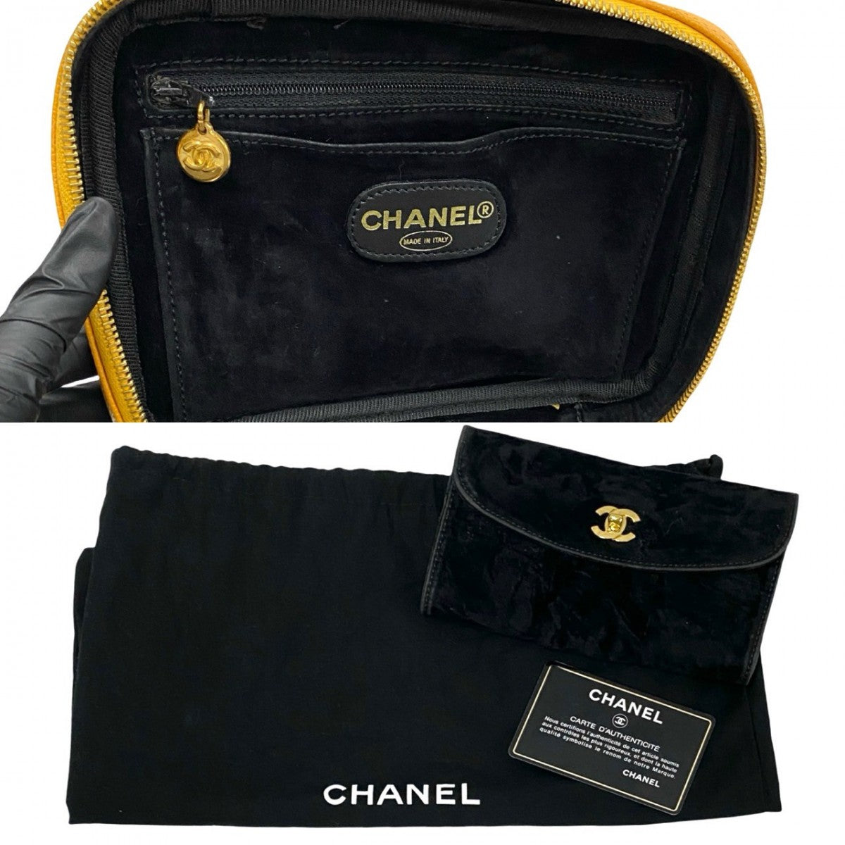 Chanel Shoulder Bag Matt Caviar Skin Yellow Coco Mark Women