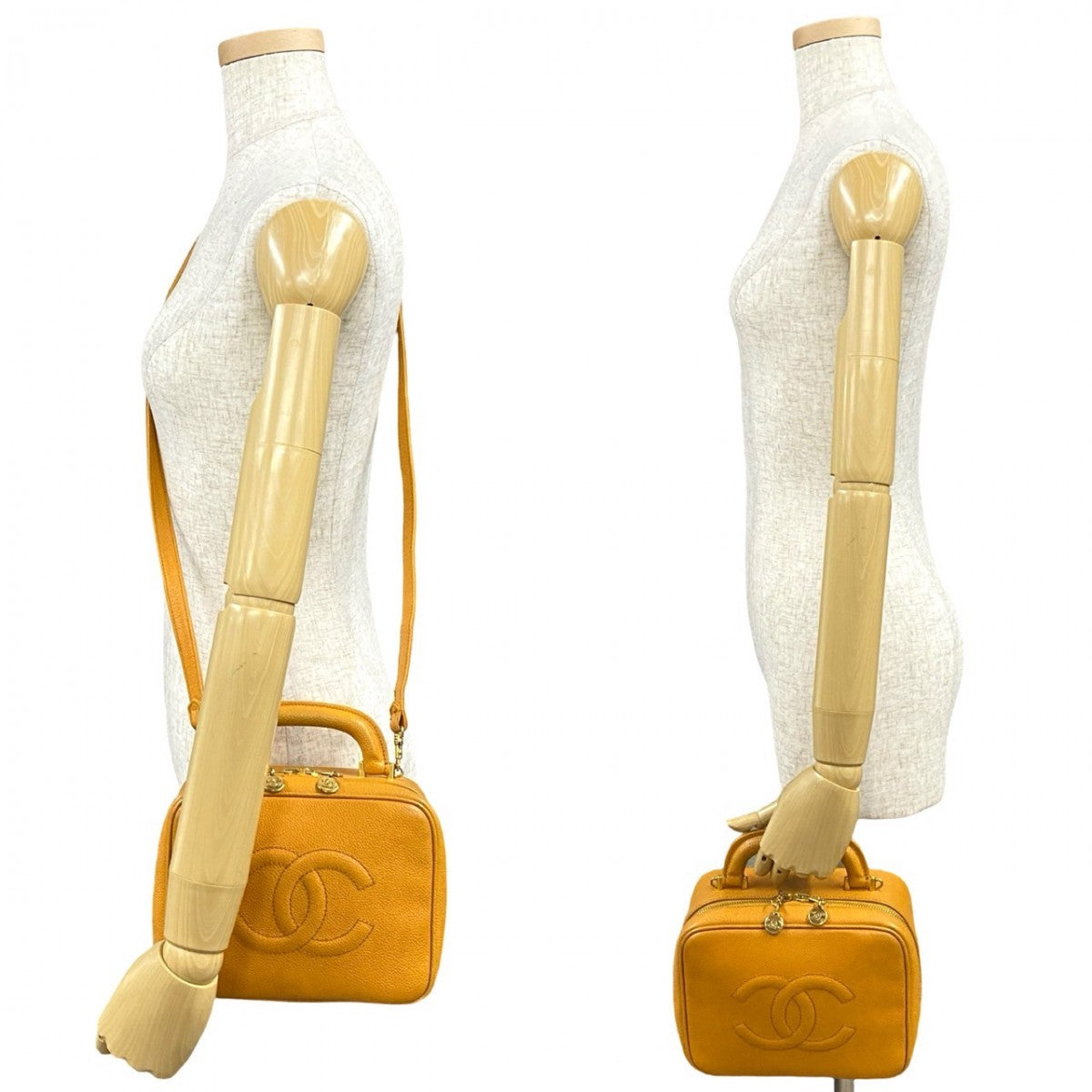 Chanel Shoulder Bag Matt Caviar Skin Yellow Coco Mark Women