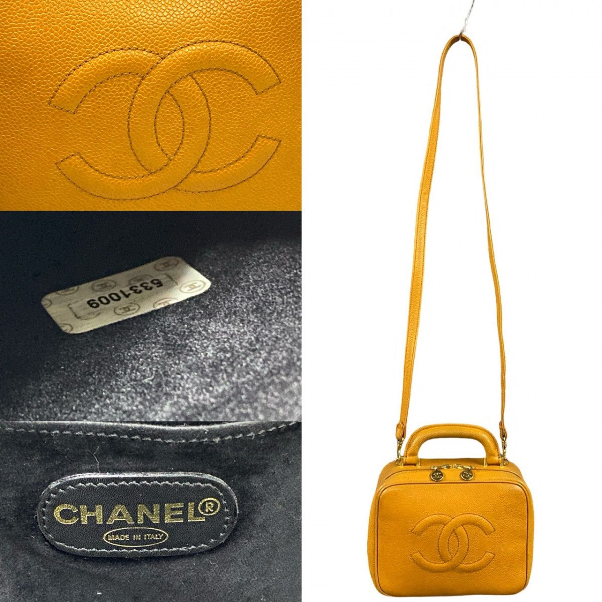 Chanel Shoulder Bag Matt Caviar Skin Yellow Coco Mark Women