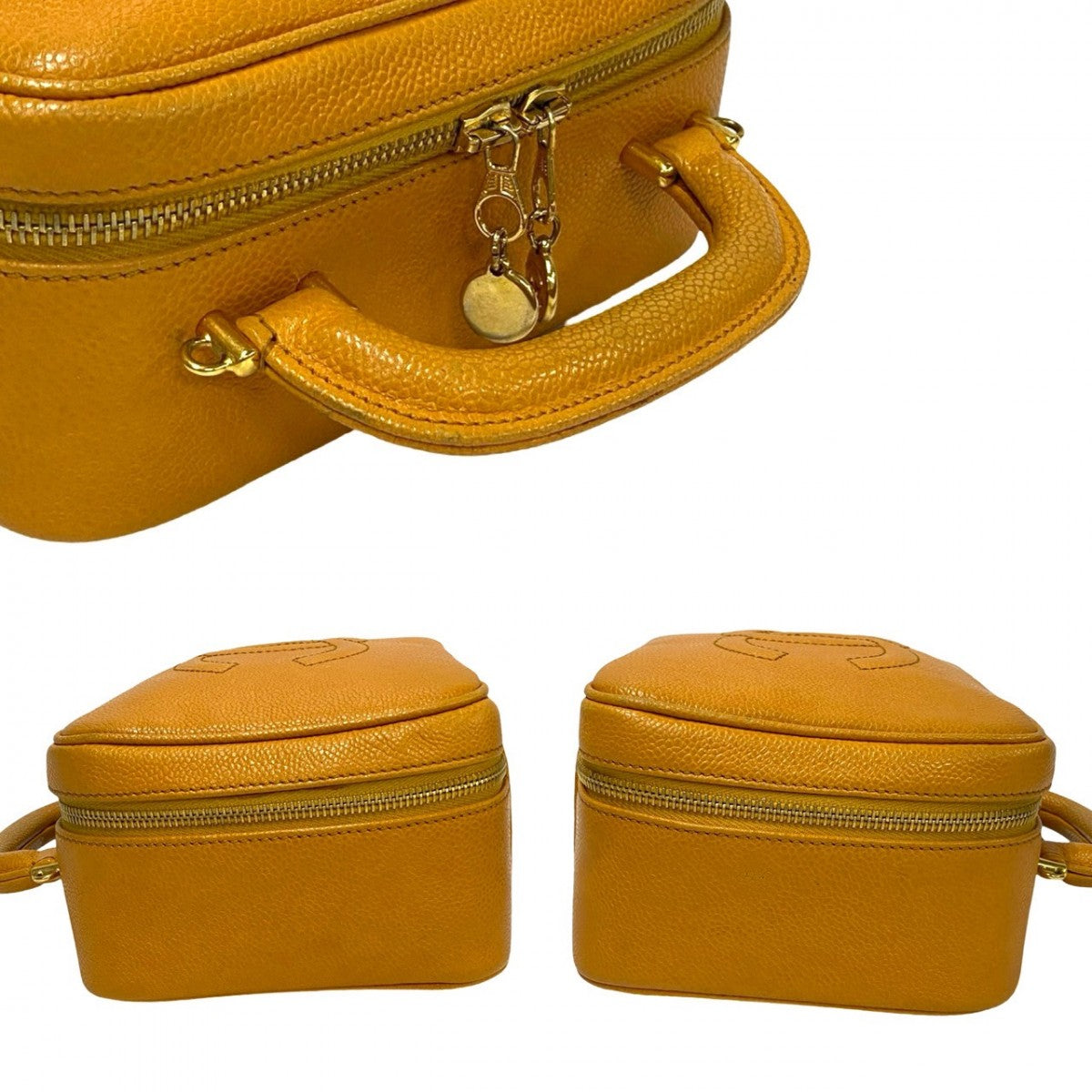 Chanel Shoulder Bag Matt Caviar Skin Yellow Coco Mark Women